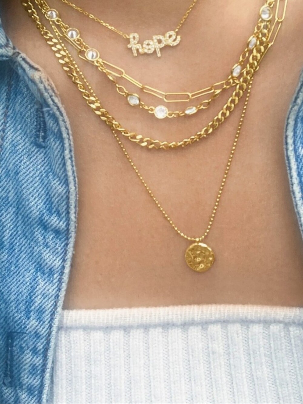 Adornia 14K Yellow Gold Plated Layered Pebbled Charm Necklace/Bnwt - Picture 2 of 3